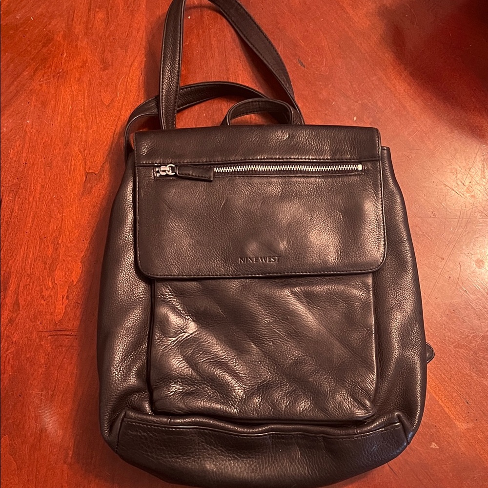 Nine West Black Leather Backpack